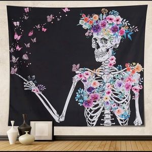 Skull floral wall tapestry